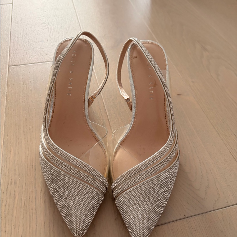 Kelly & Katie Shimmering Beige Slingback Heels 3.5inch